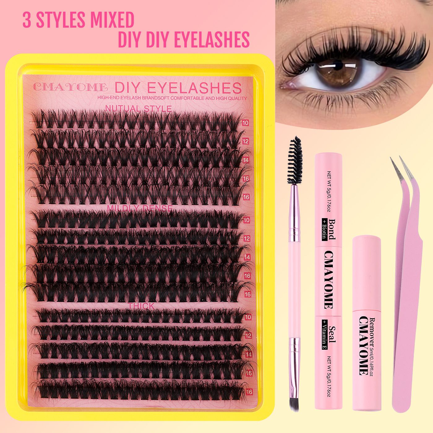 60D100D3D False Eyelash Set With Multi-hairs Diy Segmented Eyelash Hot Melt Densely Planted With Single Tuft Of Multi-lashes Eyelashes Suit With 4tools Large Capacity Single-cluster Segmented 3 Mixed