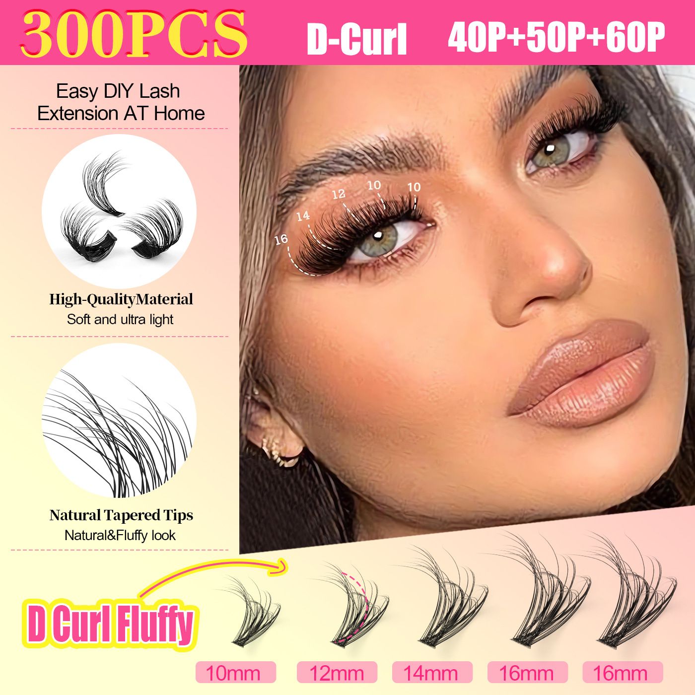 60D100D3D False Eyelash Set With Multi-hairs Diy Segmented Eyelash Hot Melt Densely Planted With Single Tuft Of Multi-lashes Eyelashes Suit With 4tools Large Capacity Single-cluster Segmented 3 Mixed