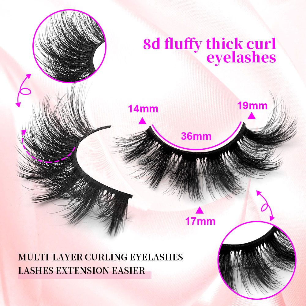 8D Mink Lashes Fluffy False Eyelashes 17mm  4 Pairs  Thick Curl Eyelashes Dramatic Faux Mink Eyelashes Natural Look Cat Eye Volume Eye Lashes Multipack