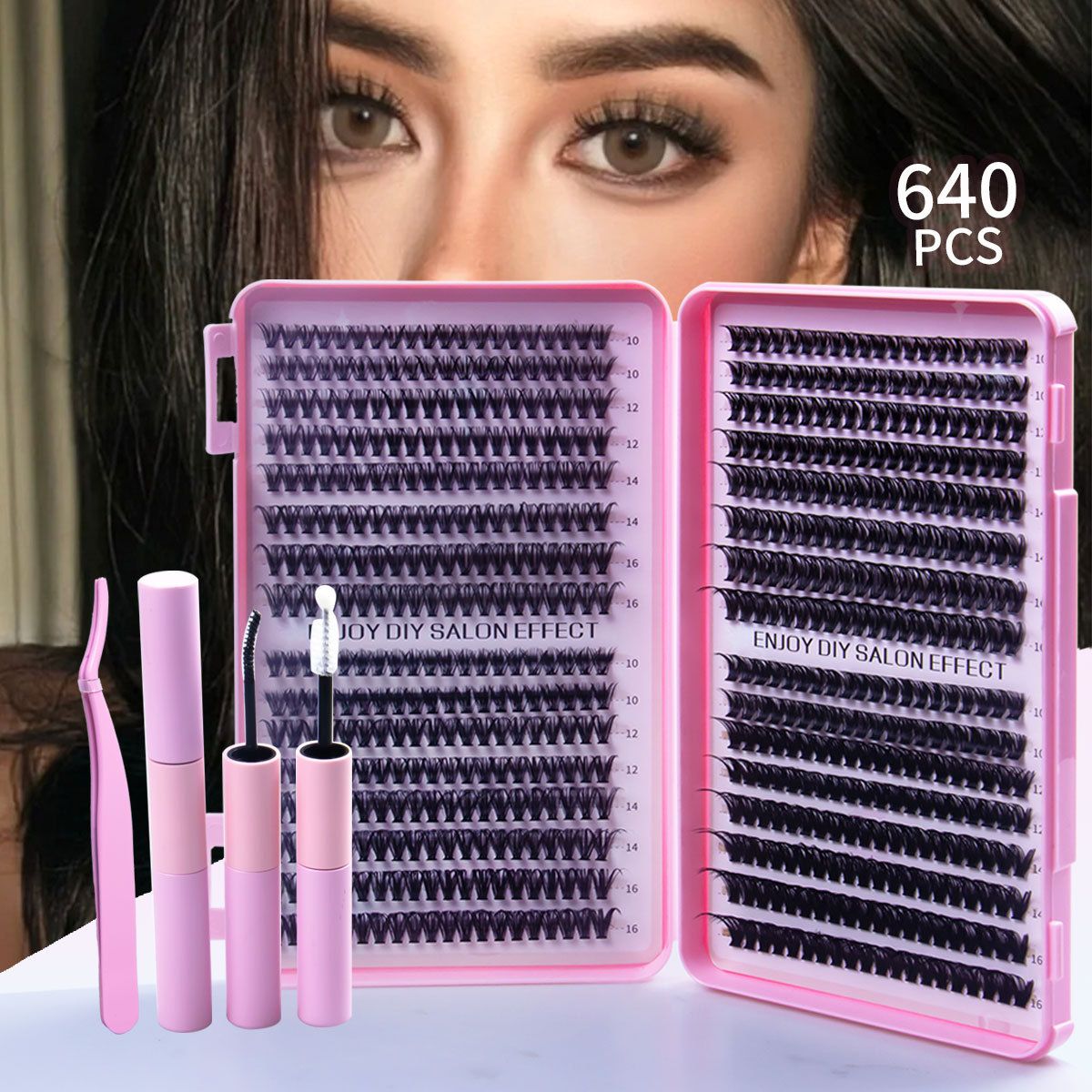 DIY Lash Extension Kit 590 Pcs Individual Lashes Clusters with Wispy lashes,Lash Bond and Seal,Eyelash Remover Tweezers Brush Eyelash Extension Set Lash Books DIY at Home