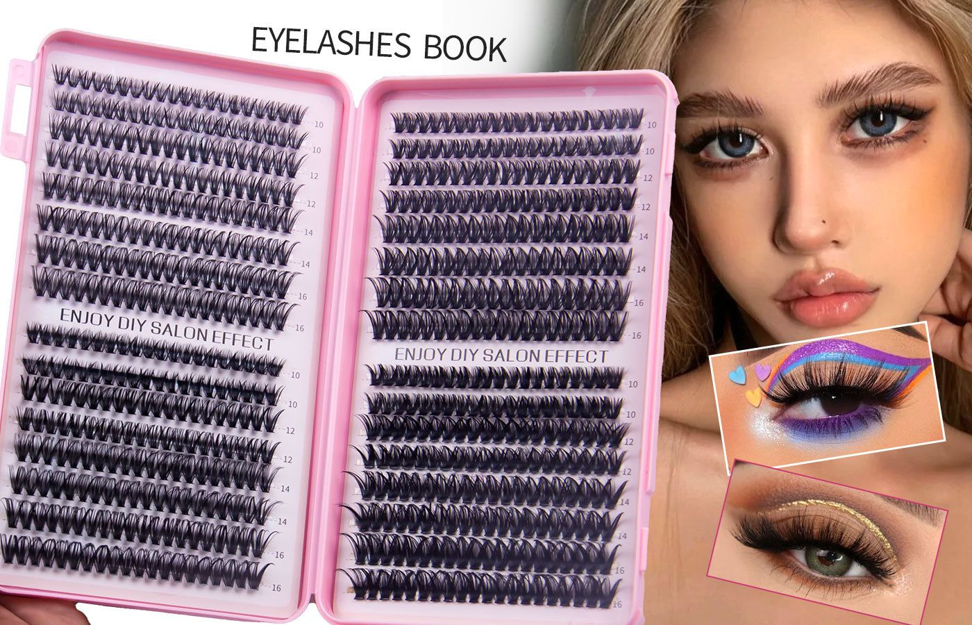 DIY Lash Extension Kit 590 Pcs Individual Lashes Clusters with Wispy lashes,Lash Bond and Seal,Eyelash Remover Tweezers Brush Eyelash Extension Set Lash Books DIY at Home