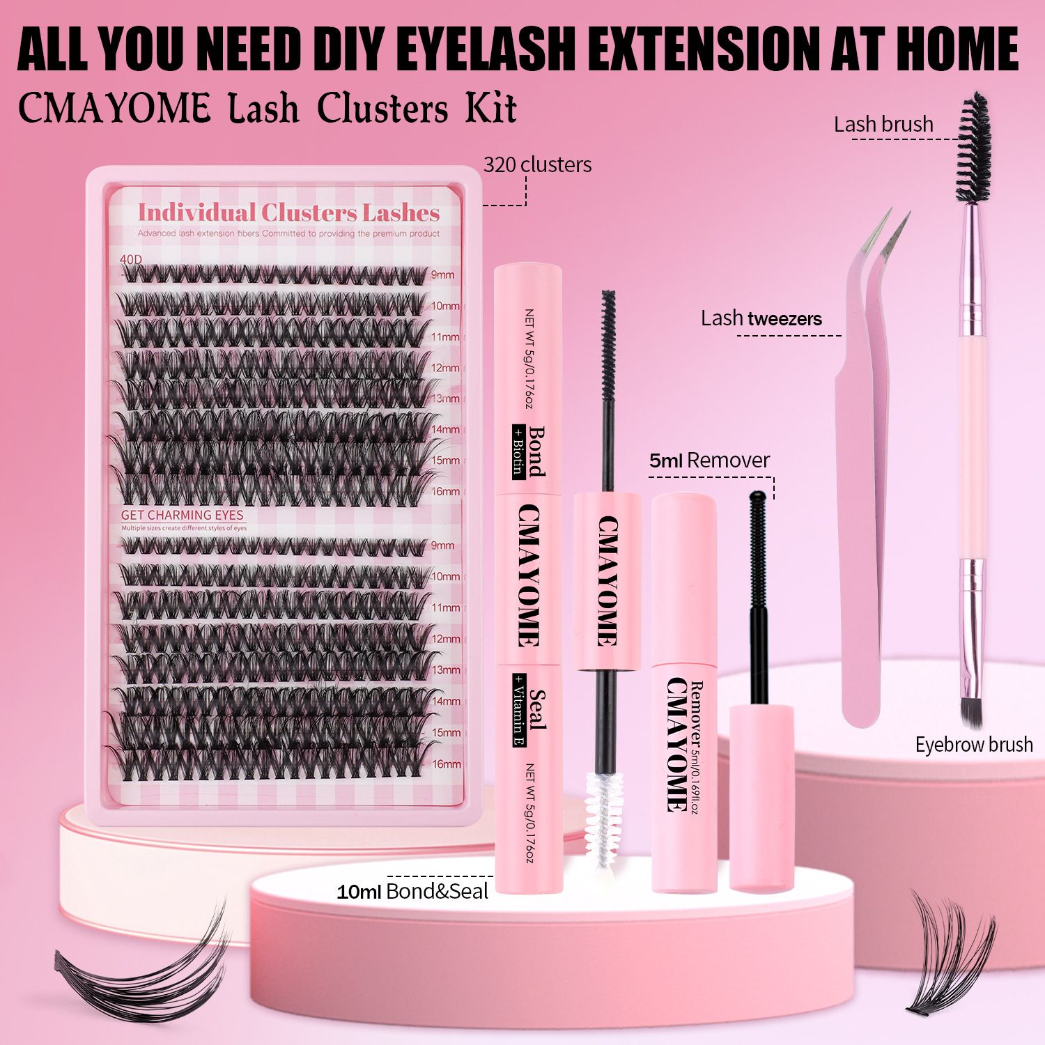 DIY Fairy Lash Clusters Kit,Premade eyelash clusters 320 PCS,Waterproof D 9-16 MIX hybrid lash clusters Thick 30D+40D+50D Natural Eyelash Extension for Beginners