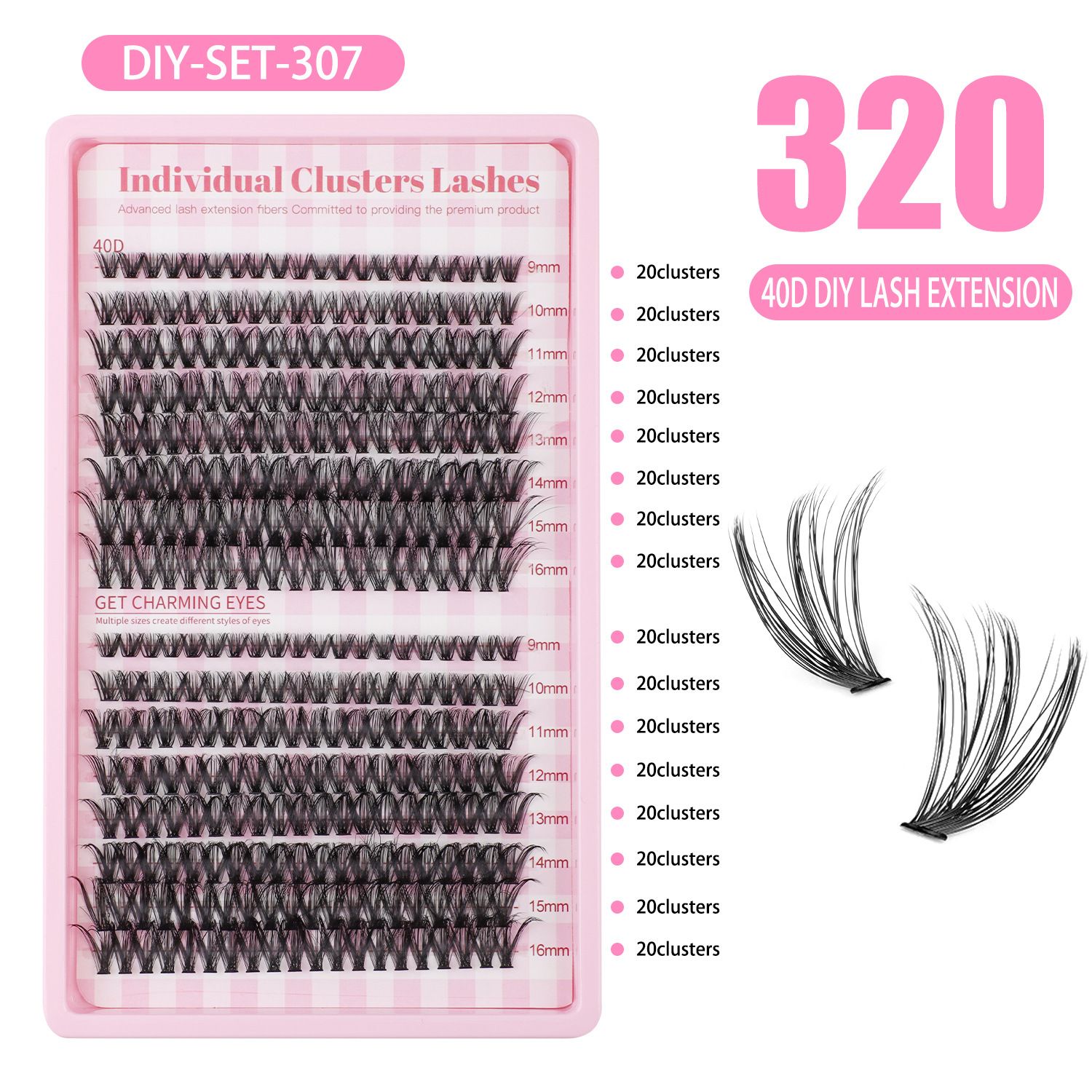 DIY Fairy Lash Clusters Kit,Premade eyelash clusters 320 PCS,Waterproof D 9-16 MIX hybrid lash clusters Thick 30D+40D+50D Natural Eyelash Extension for Beginners