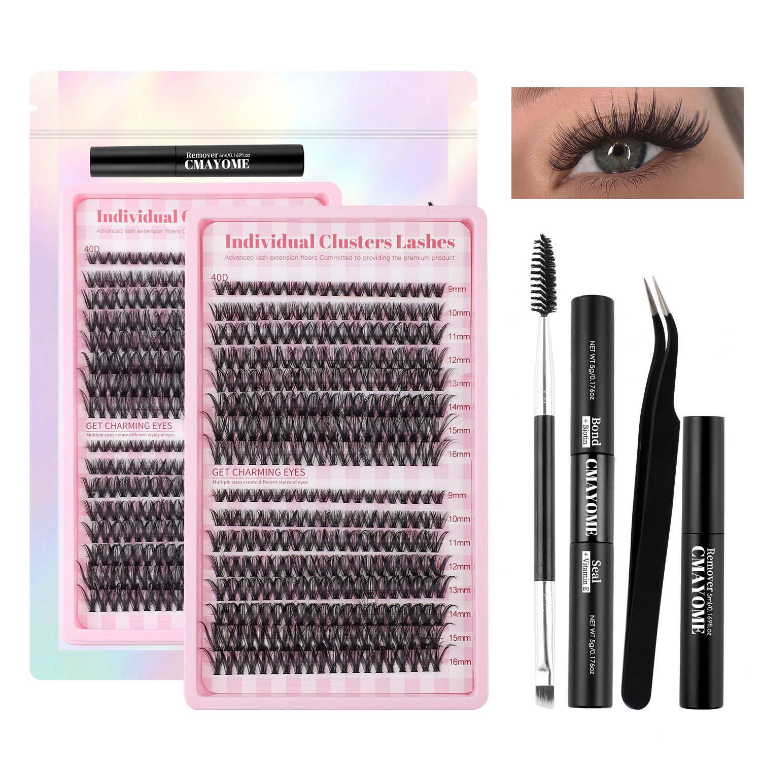 DIY Fairy Lash Clusters Kit,Premade eyelash clusters 320 PCS,Waterproof D 9-16 MIX hybrid lash clusters Thick 30D+40D+50D Natural Eyelash Extension for Beginners