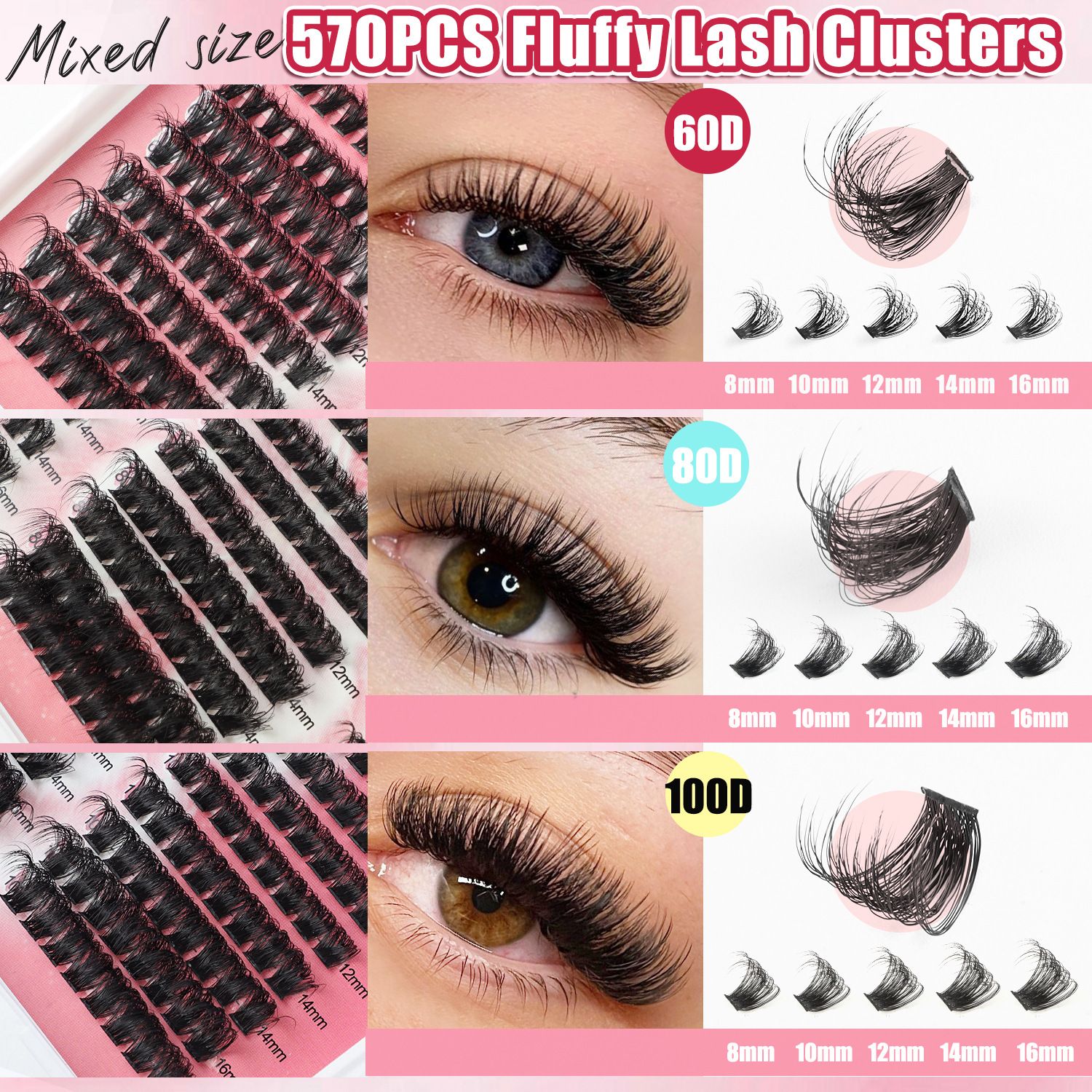 Wispy Lash Clusters Natural Lash Extension,DIY Lash Extension Kit 590 PCS Individual,Fluffy Lash Extension Kit Lash Clusters Thick Individual Lashes