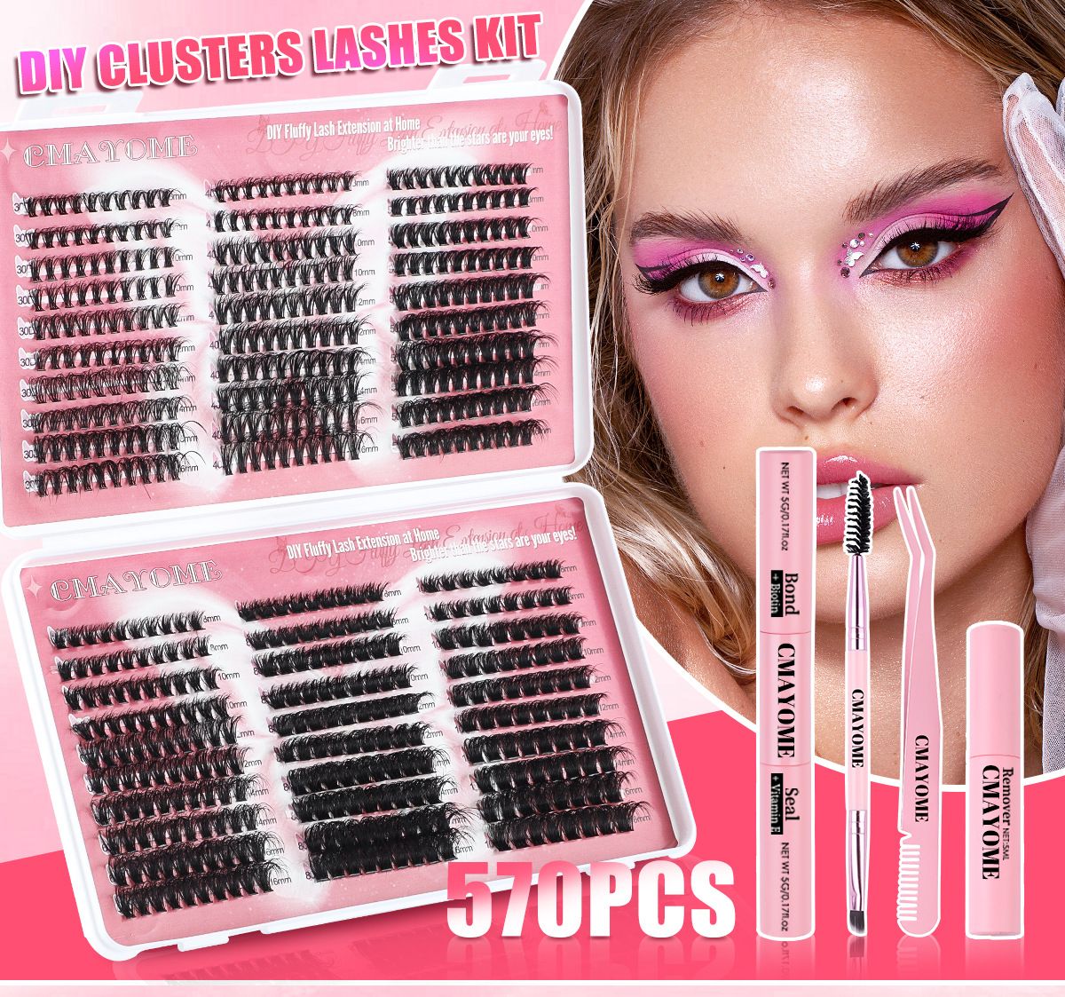 Wispy Lash Clusters Natural Lash Extension,DIY Lash Extension Kit 590 PCS Individual,Fluffy Lash Extension Kit Lash Clusters Thick Individual Lashes