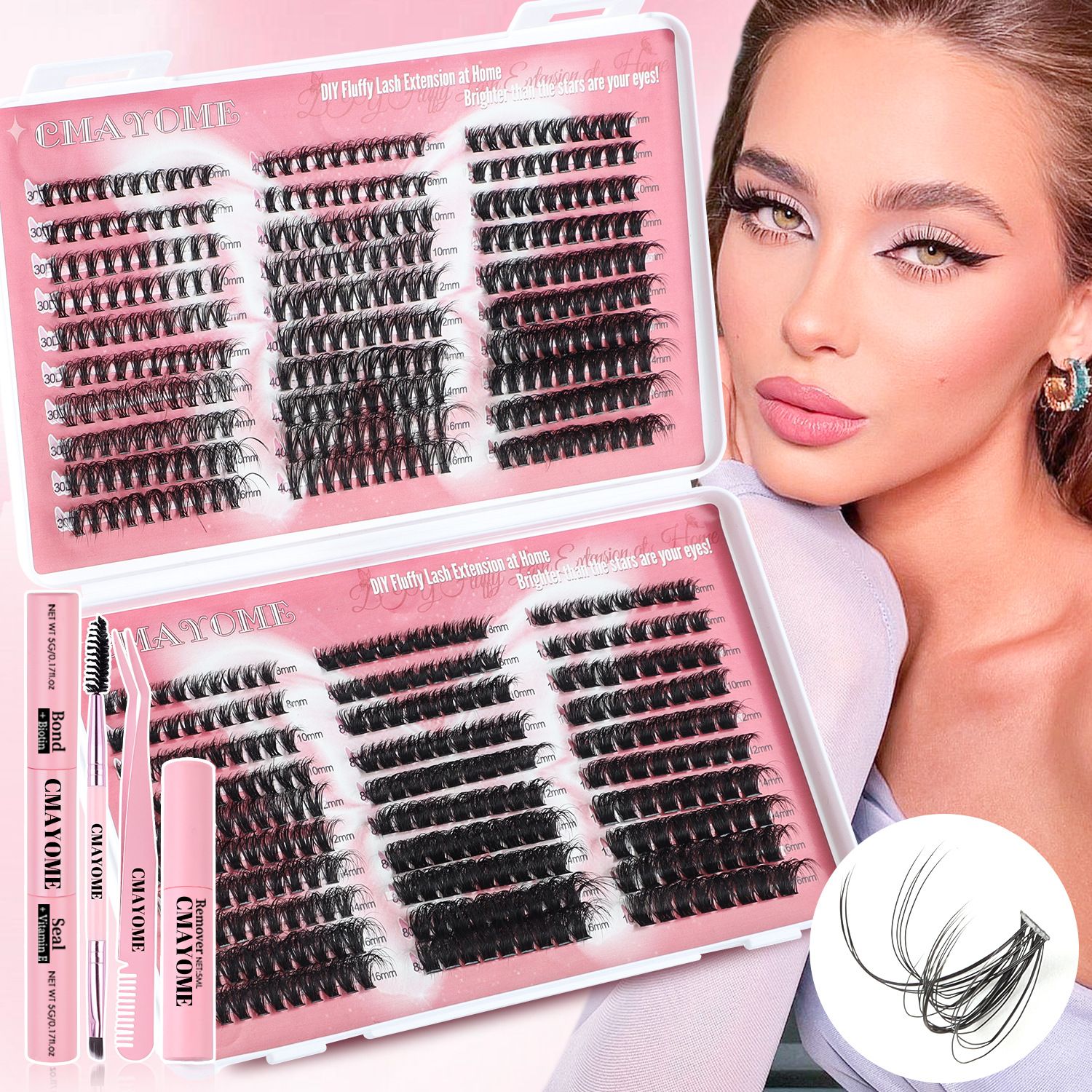 Wispy Lash Clusters Natural Lash Extension,DIY Lash Extension Kit 590 PCS Individual,Fluffy Lash Extension Kit Lash Clusters Thick Individual Lashes