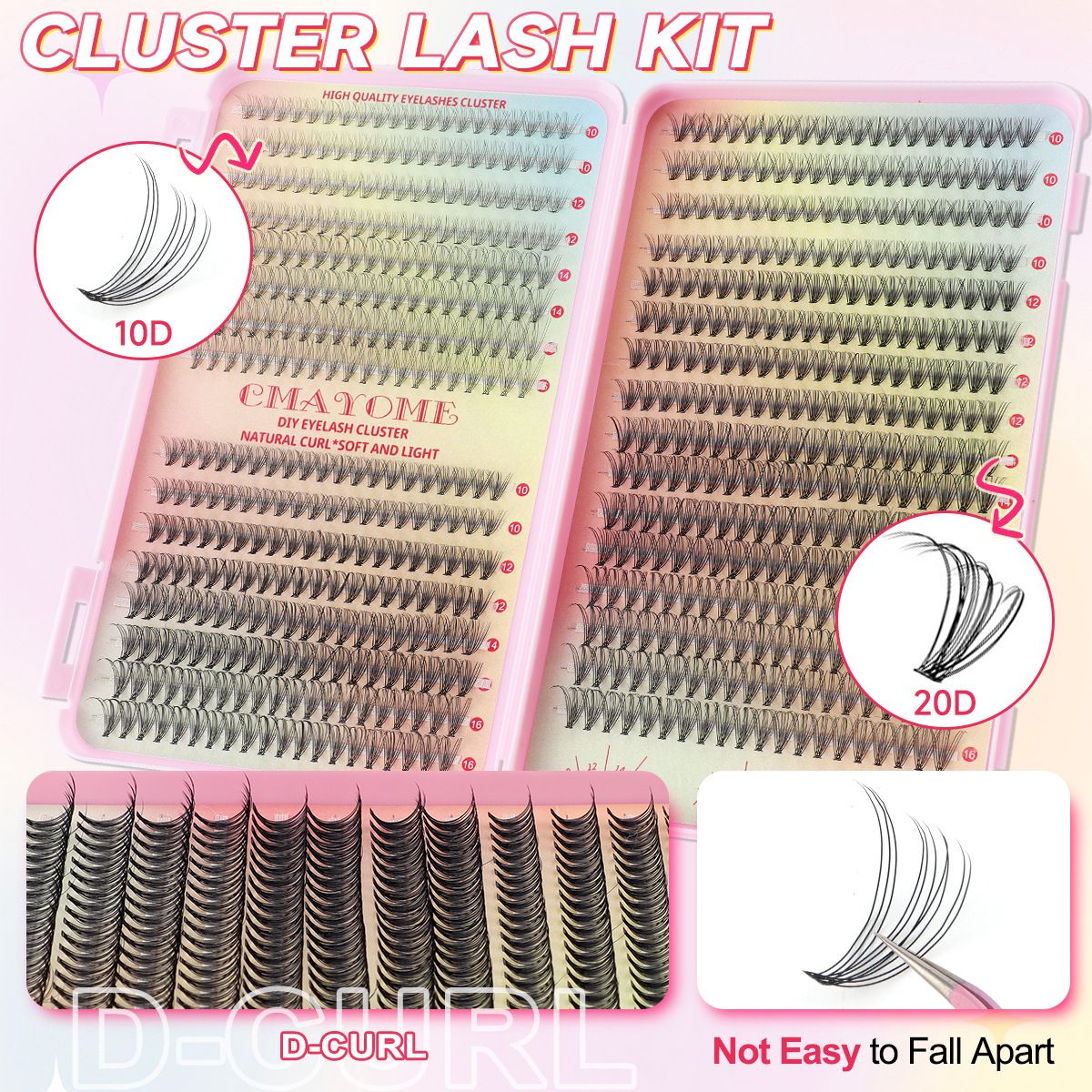 Volume Lash Clusters Kit DIY Lash Extension Kit C Curl Lash Cluster Eyelash Extensions 640Pcs 10-18MM Individual Lashes Clusters with Lash Bond and Seal Lash Tweezers