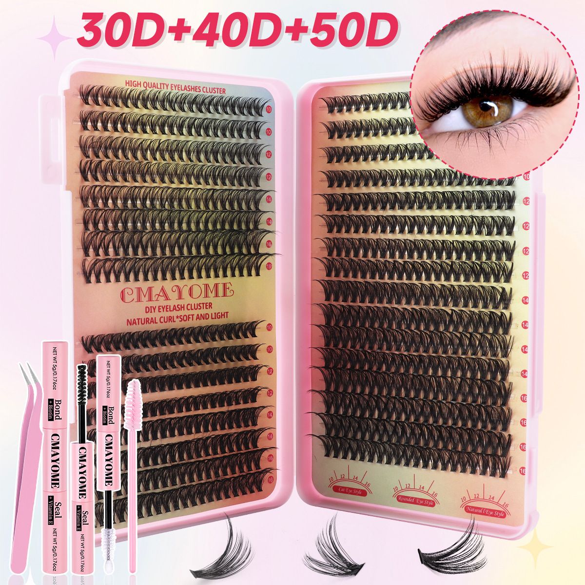 Volume Lash Clusters Kit DIY Lash Extension Kit C Curl Lash Cluster Eyelash Extensions 640Pcs 10-18MM Individual Lashes Clusters with Lash Bond and Seal Lash Tweezers