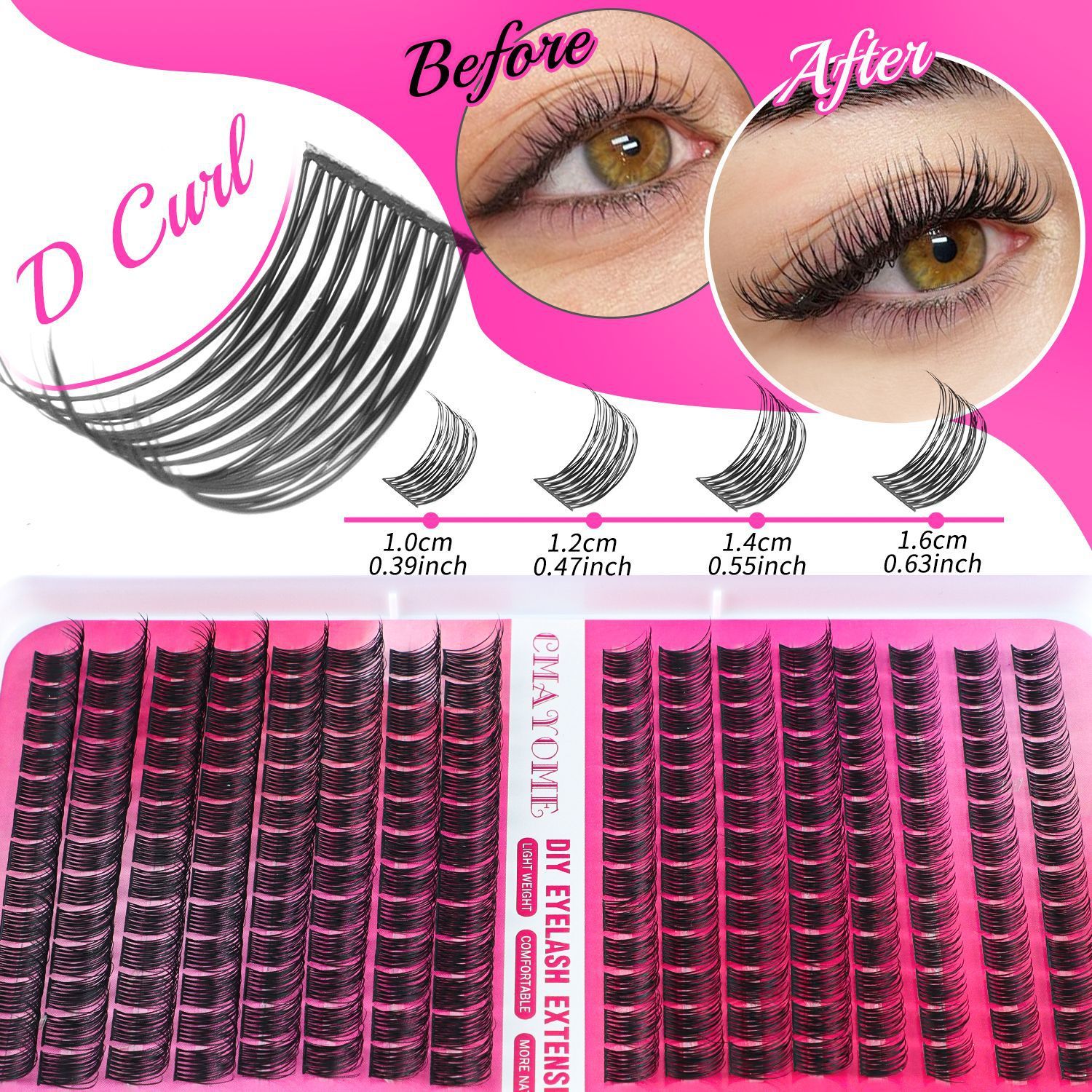 Individual Clusters Lash Extensions kit DIY 640pcs Dramatic Volume Eyelash Mixed Length (9-16mm 30D 40D 50D kit) Individual Lashes Kit Tray with Bond & Seal, Lash Tweezers
