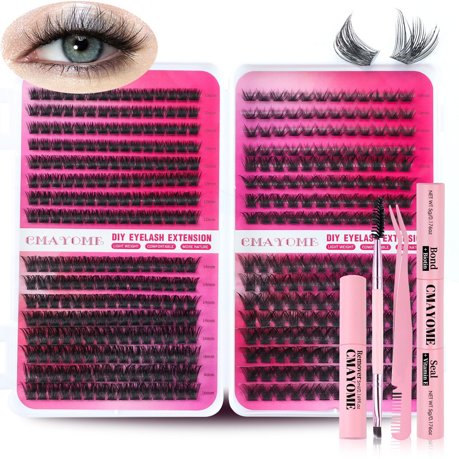 Individual Clusters Lash Extensions kit DIY 640pcs Dramatic Volume Eyelash Mixed Length (9-16mm 30D 40D 50D kit) Individual Lashes Kit Tray with Bond & Seal, Lash Tweezers