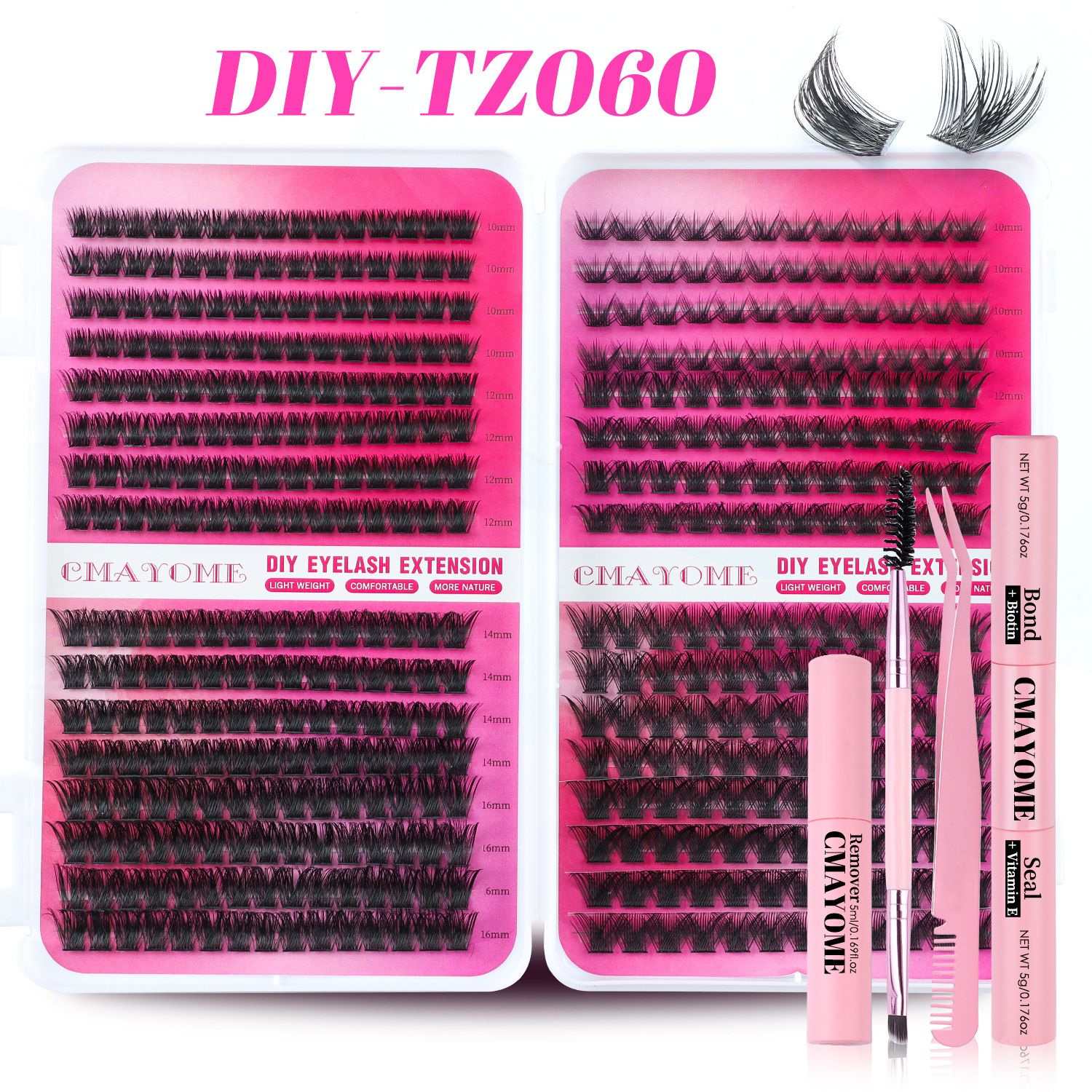 Individual Clusters Lash Extensions kit DIY 640pcs Dramatic Volume Eyelash Mixed Length (9-16mm 30D 40D 50D kit) Individual Lashes Kit Tray with Bond & Seal, Lash Tweezers