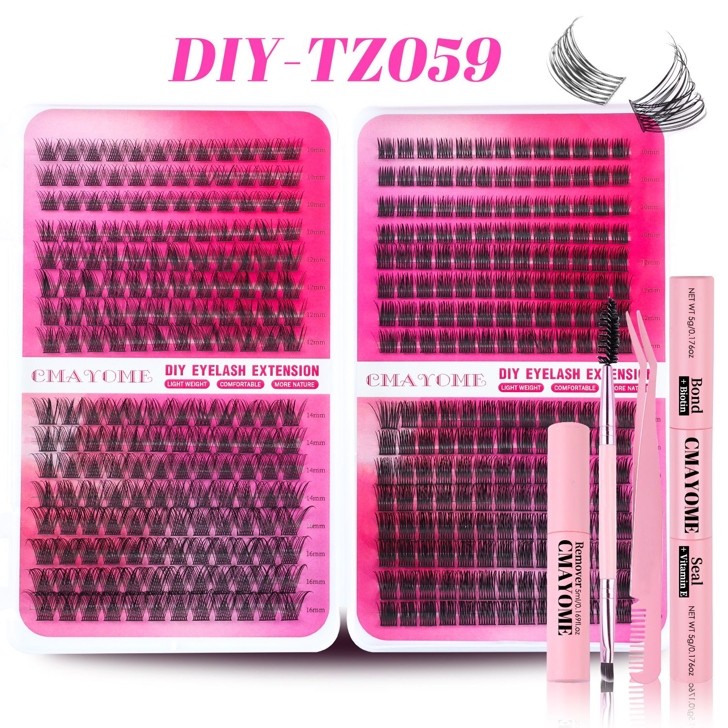Individual Clusters Lash Extensions kit DIY 640pcs Dramatic Volume Eyelash Mixed Length (9-16mm 30D 40D 50D kit) Individual Lashes Kit Tray with Bond & Seal, Lash Tweezers