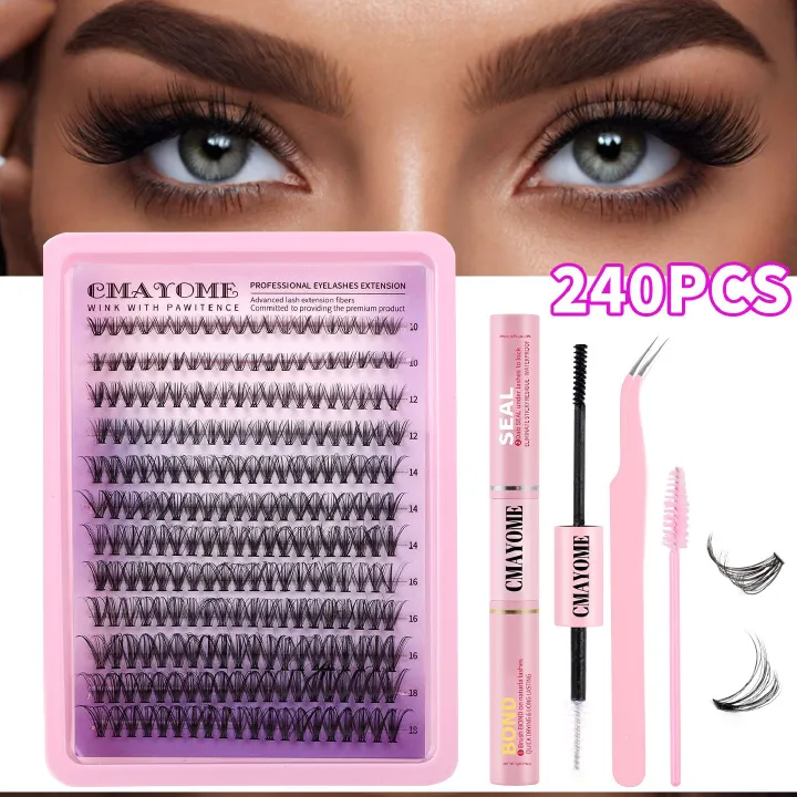 Wispy Lash Clusters Kit Natural Lash Extension Kit 140 pcs Cluster Eyelash Extension Kit DIY Individual Lashes Lashes with Lash Glue Bond and Seal Tweezers Soft Eyelash Clusters, 8-16 mm