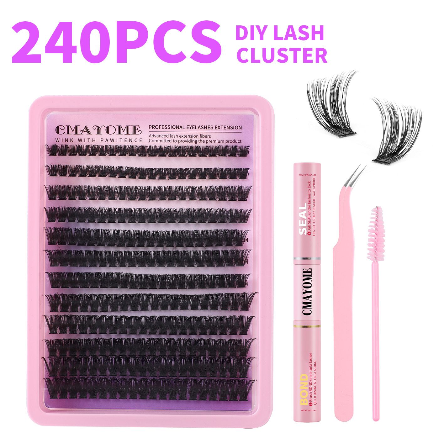 Wispy Lash Clusters Kit Natural Lash Extension Kit 140 pcs Cluster Eyelash Extension Kit DIY Individual Lashes Lashes with Lash Glue Bond and Seal Tweezers Soft Eyelash Clusters, 8-16 mm
