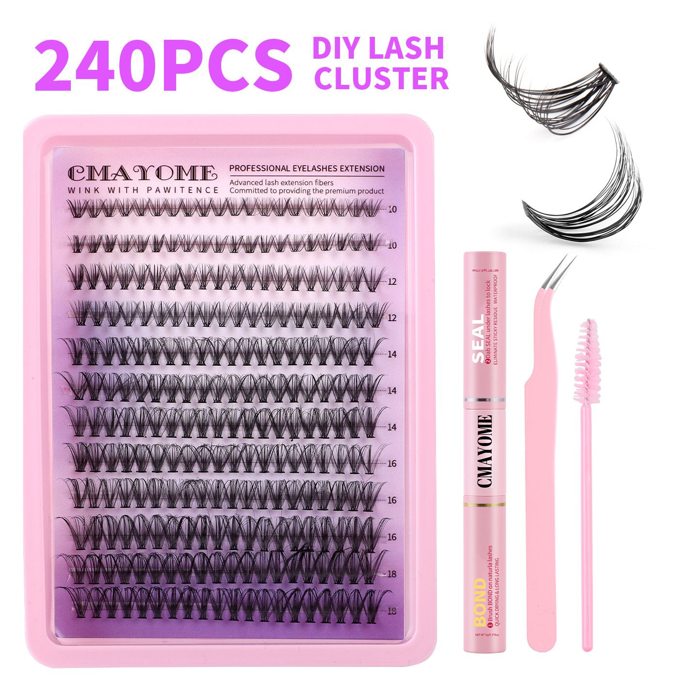 Wispy Lash Clusters Kit Natural Lash Extension Kit 140 pcs Cluster Eyelash Extension Kit DIY Individual Lashes Lashes with Lash Glue Bond and Seal Tweezers Soft Eyelash Clusters, 8-16 mm