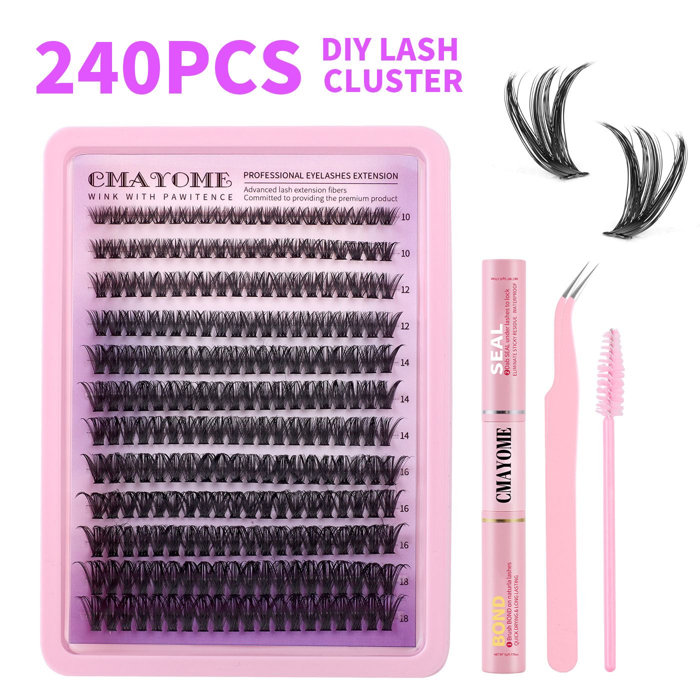Wispy Lash Clusters Kit Natural Lash Extension Kit 140 pcs Cluster Eyelash Extension Kit DIY Individual Lashes Lashes with Lash Glue Bond and Seal Tweezers Soft Eyelash Clusters, 8-16 mm