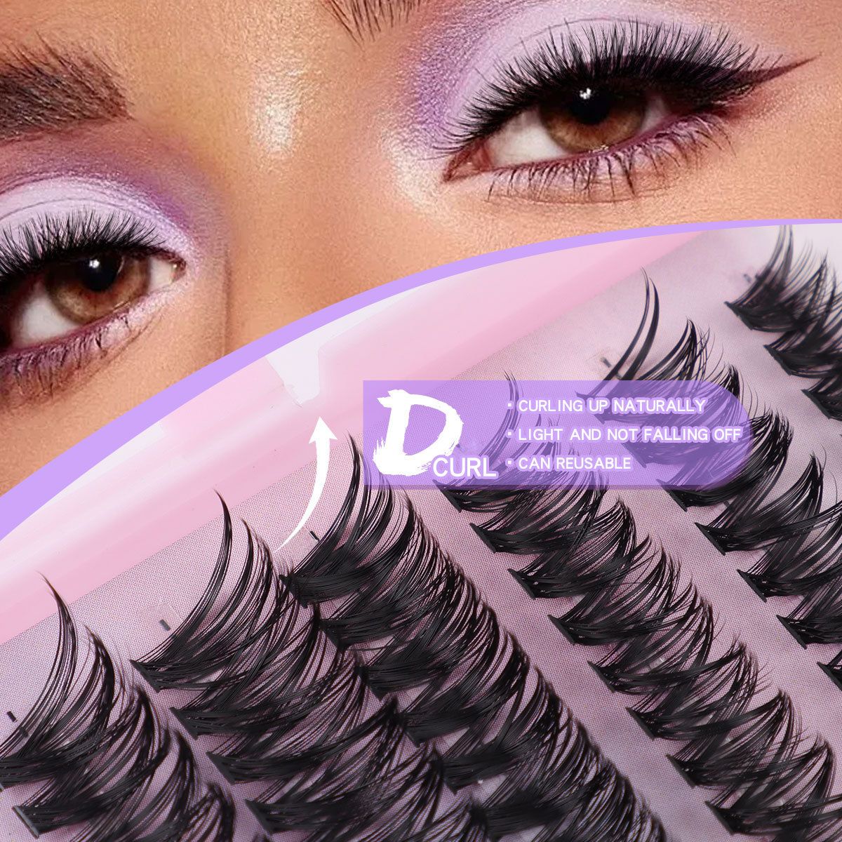 Lash Clusters Kit, 580 cluster Eyelashes Clusters Extensions Kit 9-16mm Individual Lashes D Curl Flufffy Wispy False Eyelashes Thin Band, with Bond Seal Tweezers Brush DIY (30D+40D+50D+60D Kit 9-16mm)