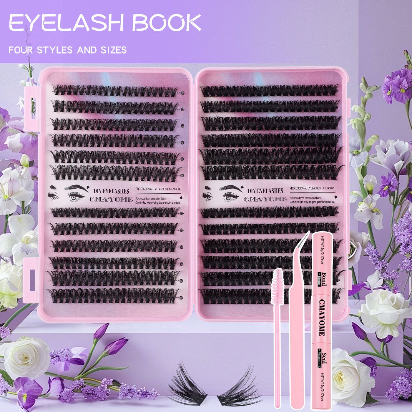 Lash Clusters Kit, 580 cluster Eyelashes Clusters Extensions Kit 9-16mm Individual Lashes D Curl Flufffy Wispy False Eyelashes Thin Band, with Bond Seal Tweezers Brush DIY (30D+40D+50D+60D Kit 9-16mm)