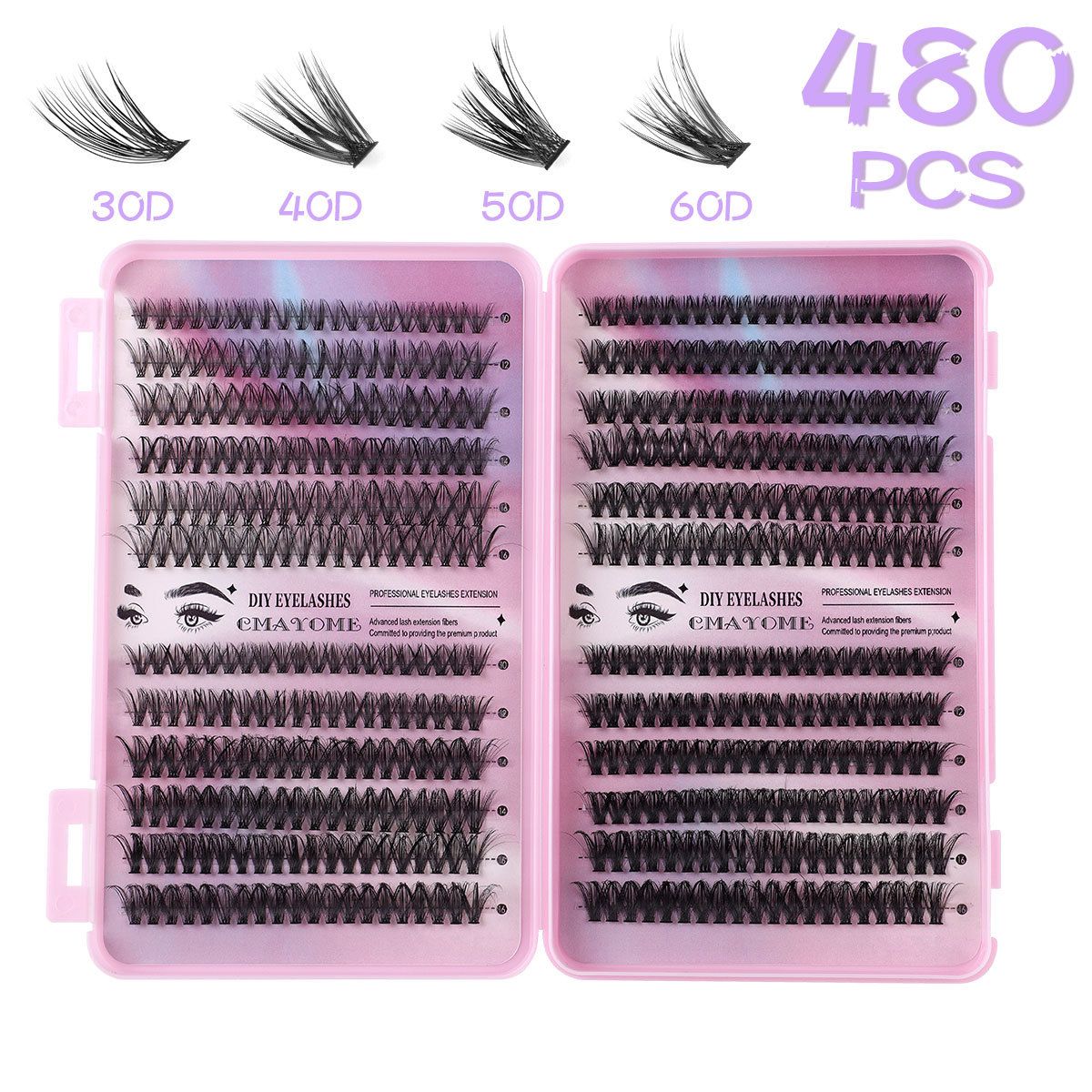 Lash Clusters Kit, 580 cluster Eyelashes Clusters Extensions Kit 9-16mm Individual Lashes D Curl Flufffy Wispy False Eyelashes Thin Band, with Bond Seal Tweezers Brush DIY (30D+40D+50D+60D Kit 9-16mm)