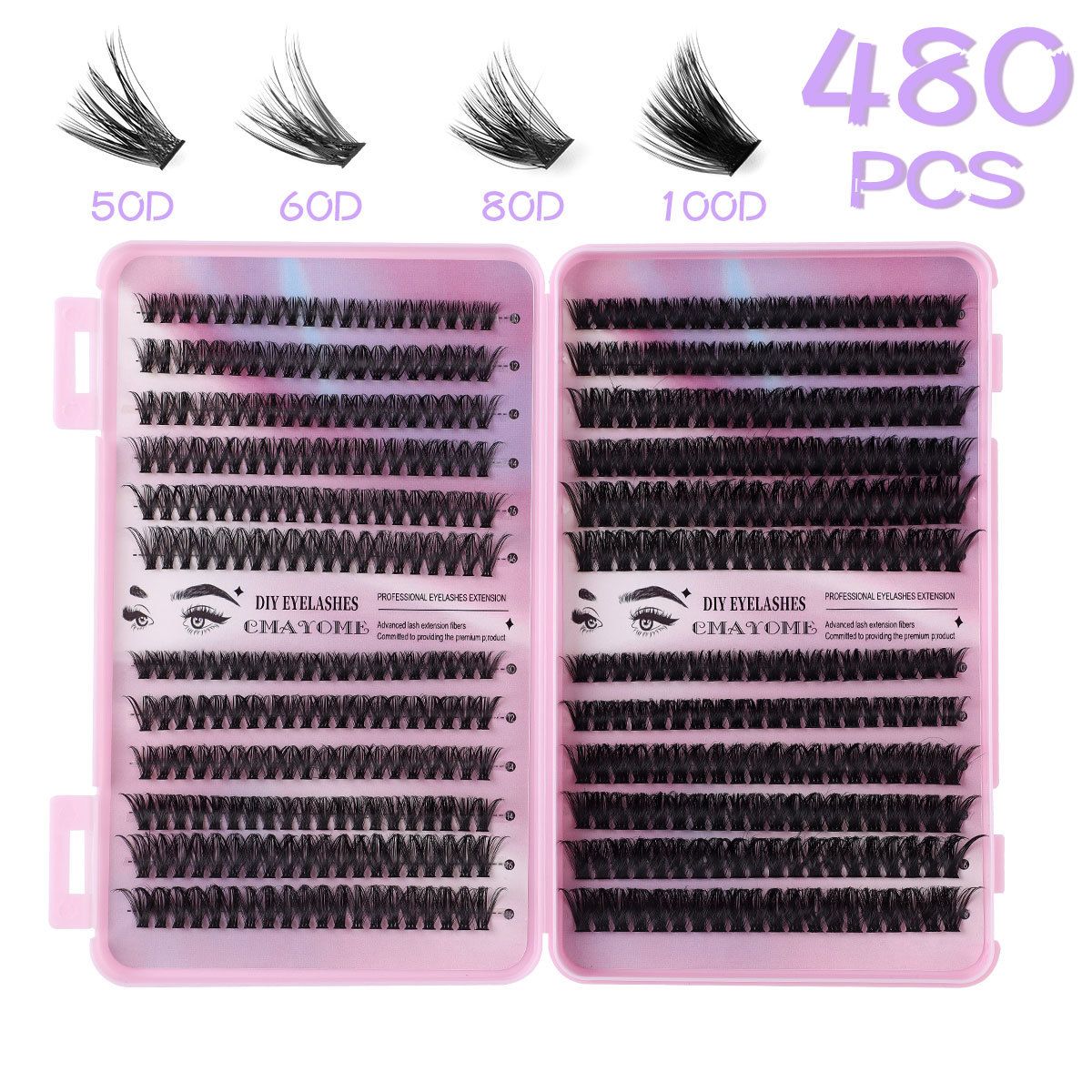 Lash Clusters Kit, 580 cluster Eyelashes Clusters Extensions Kit 9-16mm Individual Lashes D Curl Flufffy Wispy False Eyelashes Thin Band, with Bond Seal Tweezers Brush DIY (30D+40D+50D+60D Kit 9-16mm)