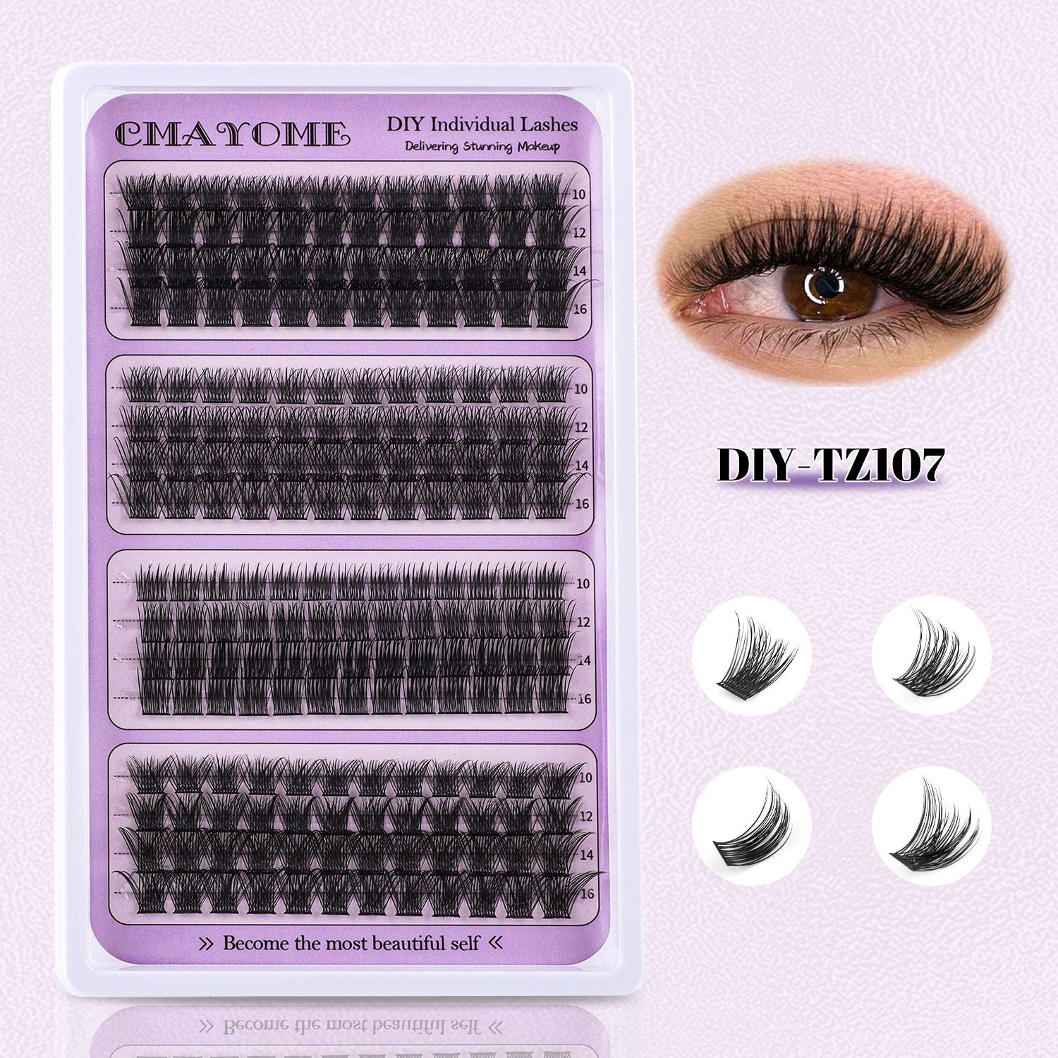 DIY Eyelash Extension Kit 3 Style Curl Fluffy Wispy Lash Clusters Individual Lashes Lash Extension Kit with Lash Bond and Seal Applicator Tool D Curl Lash Clusters (purple Set)
