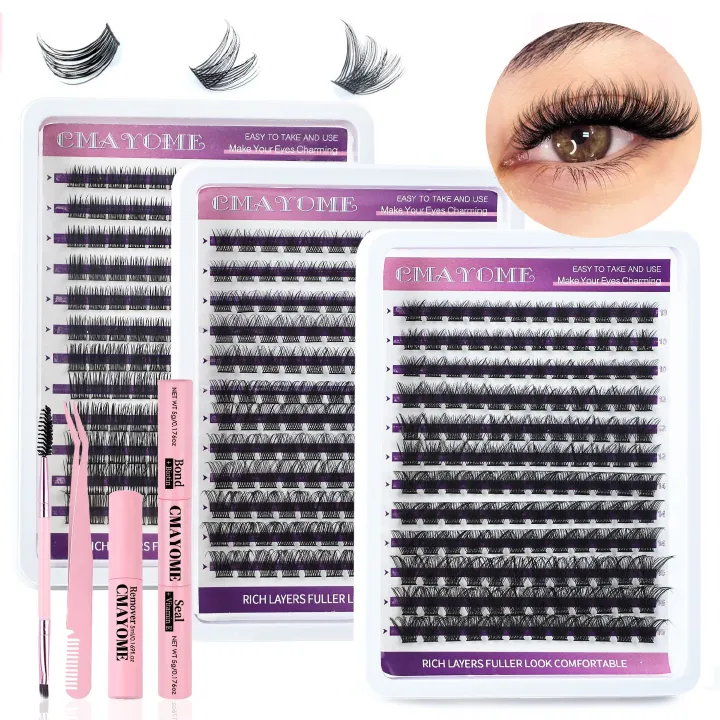 Lash Extension Kit Eyelash Clusters 40D DIY Eyelash Extension Kit Individual Lashes Natural Lash Clusters Kit with Lash Bond and Remover, Lash Tweezers(D-Mix10-16mm Kit)