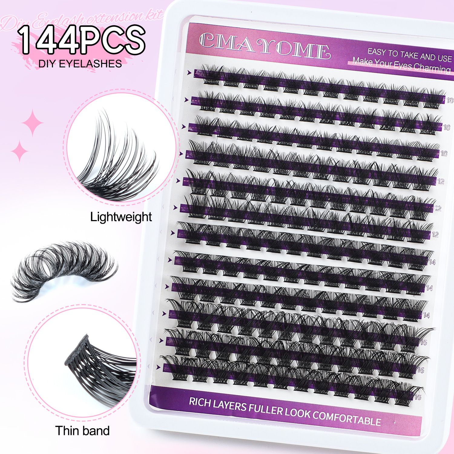 Lash Extension Kit Eyelash Clusters 40D DIY Eyelash Extension Kit Individual Lashes Natural Lash Clusters Kit with Lash Bond and Remover, Lash Tweezers(D-Mix10-16mm Kit)