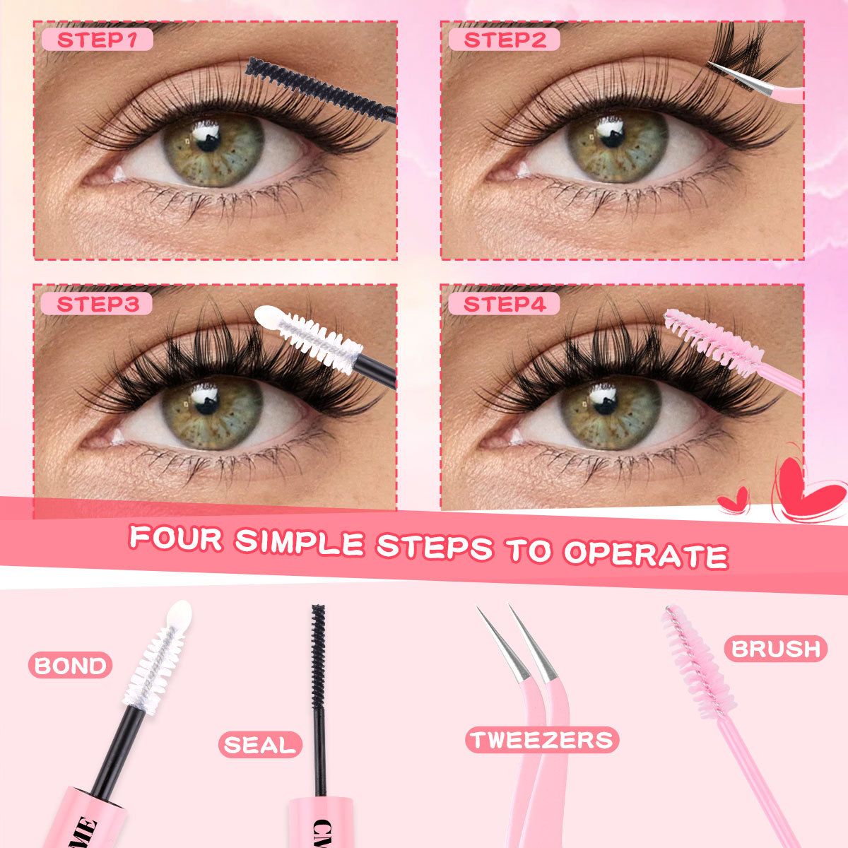 CRAYOME  Lash Clusters Kit Manga Cluster Lashes Natural Look Wispy DIY Lash Extension Kit with Lash Bond and Seal Waterproof 110Pcs 8-16MM Wispy D Curl Individual Lashes Wet-Look Eyelash Extension