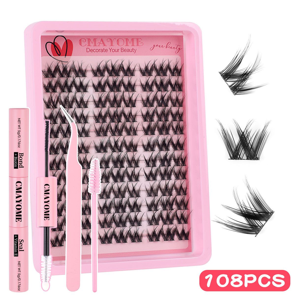 CRAYOME  Lash Clusters Kit Manga Cluster Lashes Natural Look Wispy DIY Lash Extension Kit with Lash Bond and Seal Waterproof 110Pcs 8-16MM Wispy D Curl Individual Lashes Wet-Look Eyelash Extension