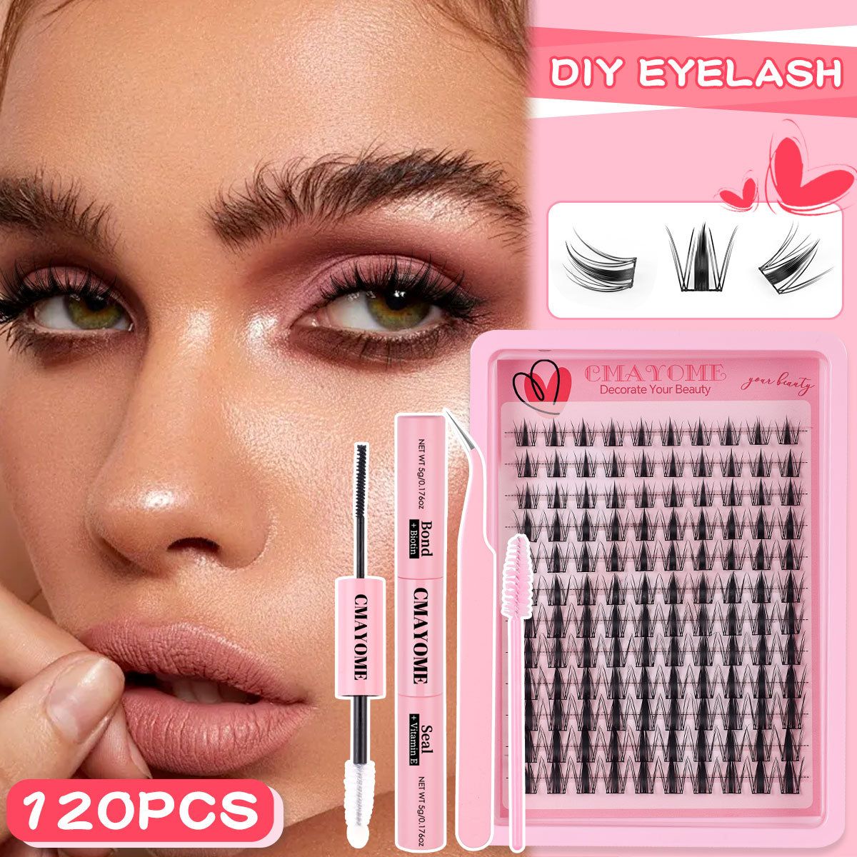 CRAYOME  Lash Clusters Kit Manga Cluster Lashes Natural Look Wispy DIY Lash Extension Kit with Lash Bond and Seal Waterproof 110Pcs 8-16MM Wispy D Curl Individual Lashes Wet-Look Eyelash Extension