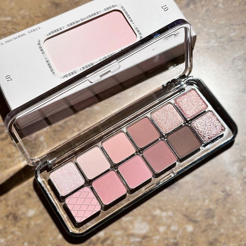 12 Colors Pink Smokey Eyeshadow Palette,Matte Shimmer High Pigmented Blendable Nude Colorful Eye Shadow Palette,Long-Lasting Sparkle Naturing-Looking Eyeshadow Eyeliner Blush Makeup
