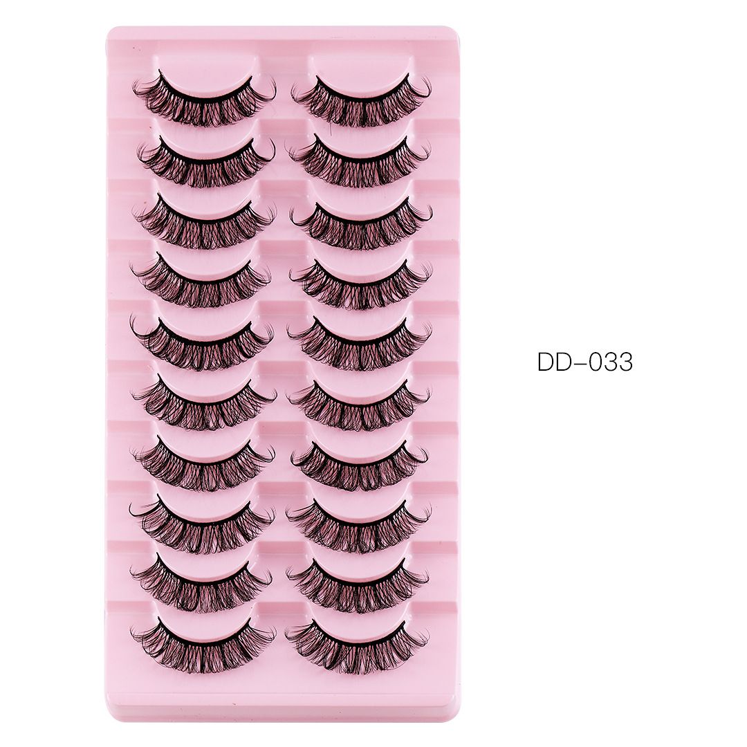 Strip D Curl Lashes, Fluffy 17mm Fake Faux Mink Lashes that Look Like Extensions Curly Volume Wispy Eyelashes Natural Look 10 Pairs Pack