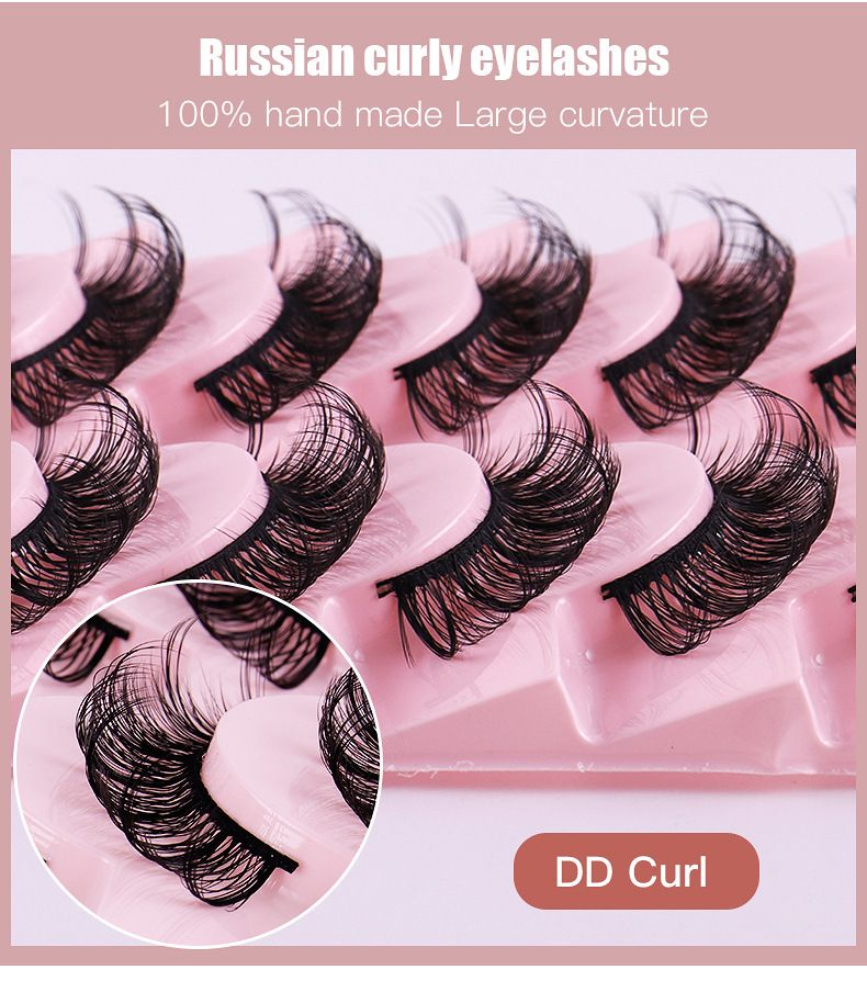 Strip D Curl Lashes, Fluffy 17mm Fake Faux Mink Lashes that Look Like Extensions Curly Volume Wispy Eyelashes Natural Look 10 Pairs Pack