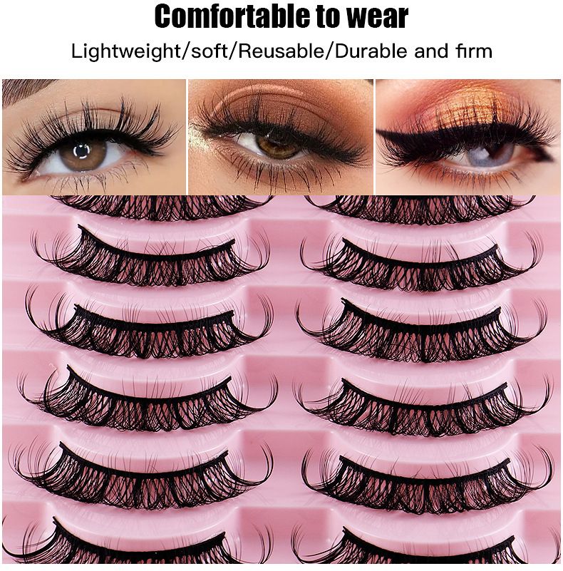 Strip D Curl Lashes, Fluffy 17mm Fake Faux Mink Lashes that Look Like Extensions Curly Volume Wispy Eyelashes Natural Look 10 Pairs Pack