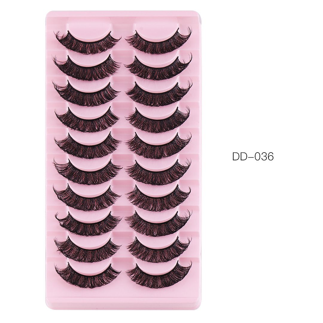 Strip D Curl Lashes, Fluffy 17mm Fake Faux Mink Lashes that Look Like Extensions Curly Volume Wispy Eyelashes Natural Look 10 Pairs Pack