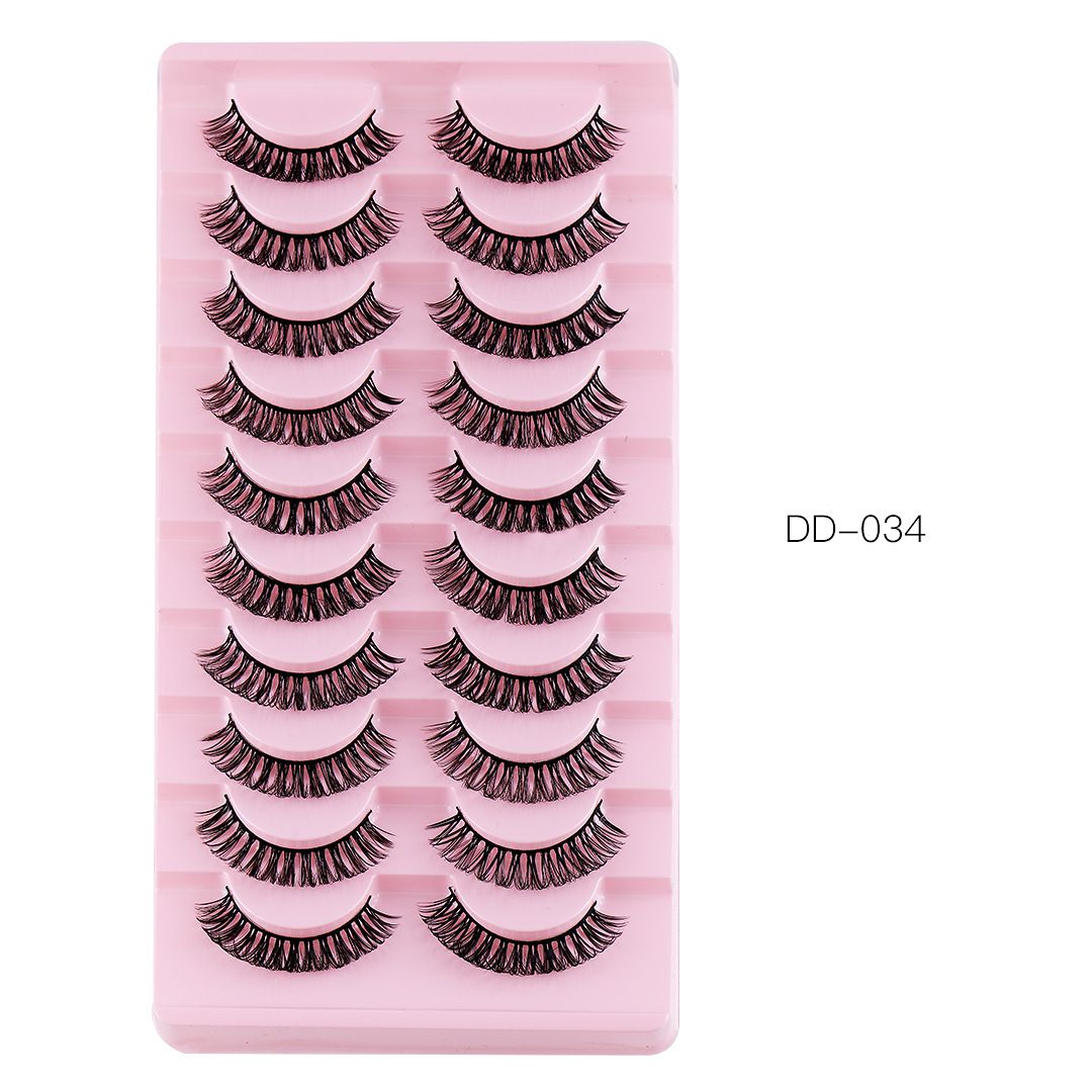 Strip D Curl Lashes, Fluffy 17mm Fake Faux Mink Lashes that Look Like Extensions Curly Volume Wispy Eyelashes Natural Look 10 Pairs Pack