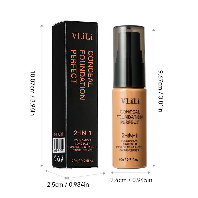 VILILI  30ml Conceal + Perfect 2-in-1 Foundation + Concealer for a Flawless Complexion, Under Eye Corrector, Cover Redness and Imperfections, Waterproof and Sweatproof - Natural Beige