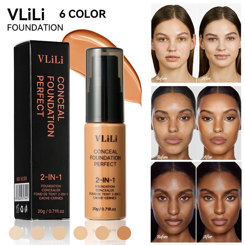 VILILI  30ml Conceal + Perfect 2-in-1 Foundation + Concealer for a Flawless Complexion, Under Eye Corrector, Cover Redness and Imperfections, Waterproof and Sweatproof - Natural Beige