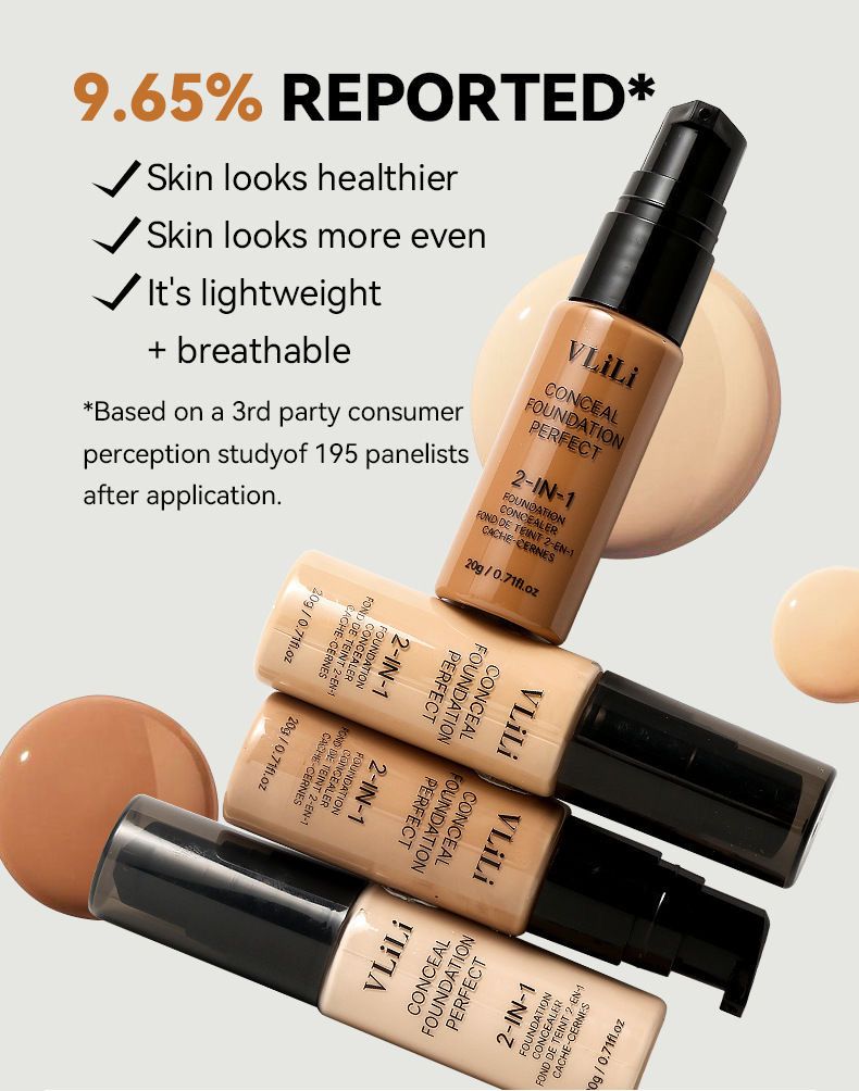 VILILI  30ml Conceal + Perfect 2-in-1 Foundation + Concealer for a Flawless Complexion, Under Eye Corrector, Cover Redness and Imperfections, Waterproof and Sweatproof - Natural Beige