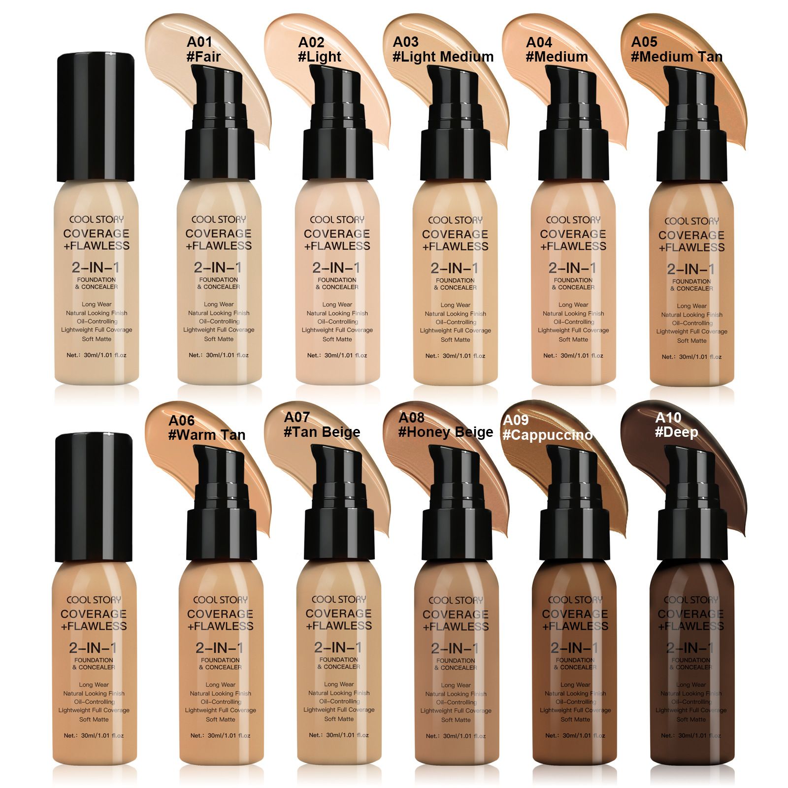 Waterproof Full Coverage Concealer With Primer Sponge Set, Smooth Matte Flawless Creamy Liquid Foundation Corrector Makeup Kit for Face Eye Dark Circles Spot Acne Scar Cover (Dark Natural)