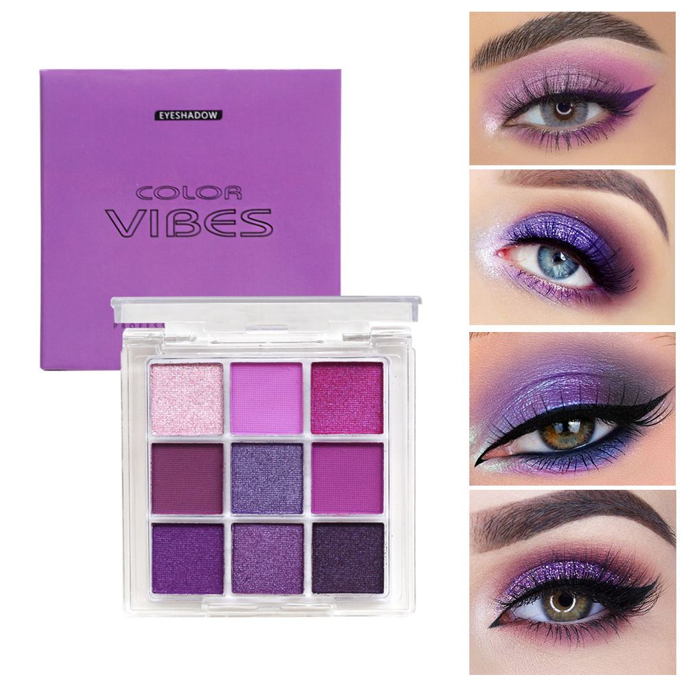 9 Colors Purple Glitter Eyeshadow Palette, Lavender Violet Purple Pink Glitter Metallic Shimmer Sparkly Eye Shadow Palette Makeup for Older Women Blue Eyes, Highly Pigmented Waterproof eyeshadow