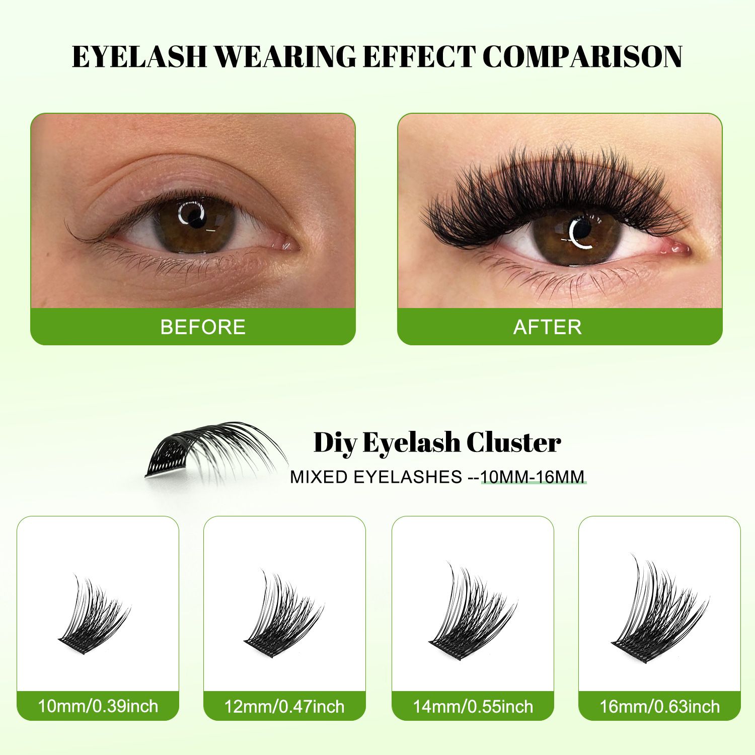 Lash Clusters GEMERRY 280pcs Clusters Lashes D Curl Soft&Natural Individual Lashes Cluster 10-16mm Eyelash Clusters DIY Lash Extensions at Home（40P+50P10-16mm)