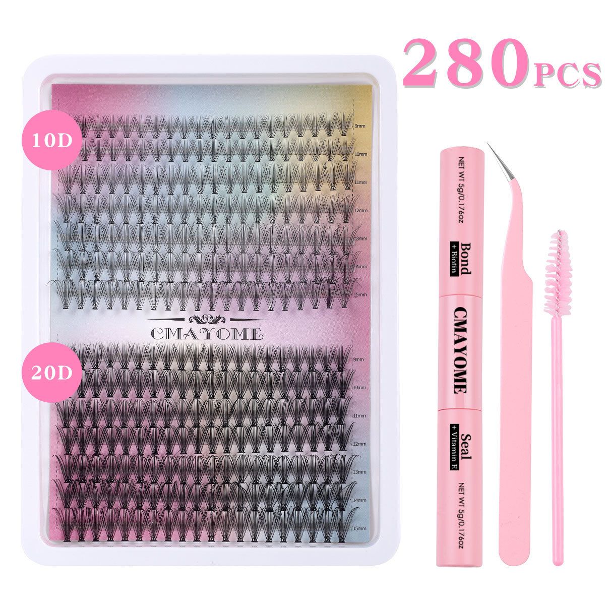 Lash Clusters Kit Wispy Eyelash Clusters DIY 8-16mm Manga Lash Clusters Eyelash Extension Kit 280pcs Individual Lashes Natural Lash Extension Kit with Lash Bond and Seal, Lash Tweezers
