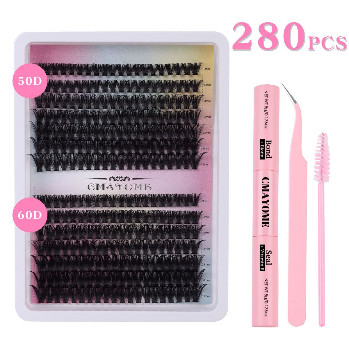 Lash Clusters Kit Wispy Eyelash Clusters DIY 8-16mm Manga Lash Clusters Eyelash Extension Kit 280pcs Individual Lashes Natural Lash Extension Kit with Lash Bond and Seal, Lash Tweezers
