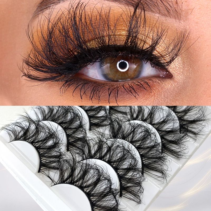 8D False Eyelashes Faux Mink Lashes Full Wispy Fake Eyelash Extension Natural Look Lash Fluffy False Eye Lashes 5 Pairs Long Thick Volume Curly Eyelashes Reusable Eye Lash