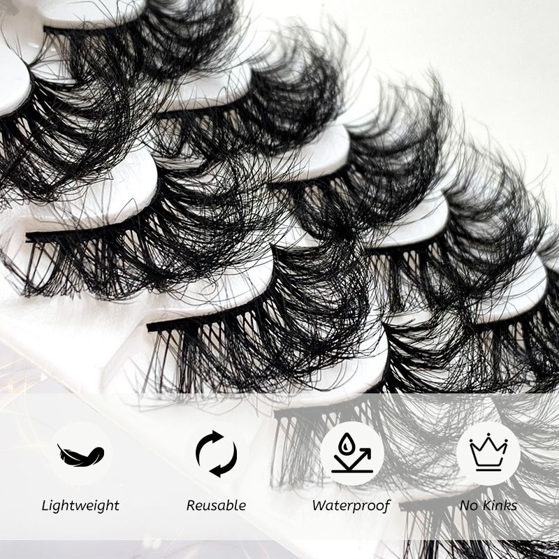 8D False Eyelashes Faux Mink Lashes Full Wispy Fake Eyelash Extension Natural Look Lash Fluffy False Eye Lashes 5 Pairs Long Thick Volume Curly Eyelashes Reusable Eye Lash