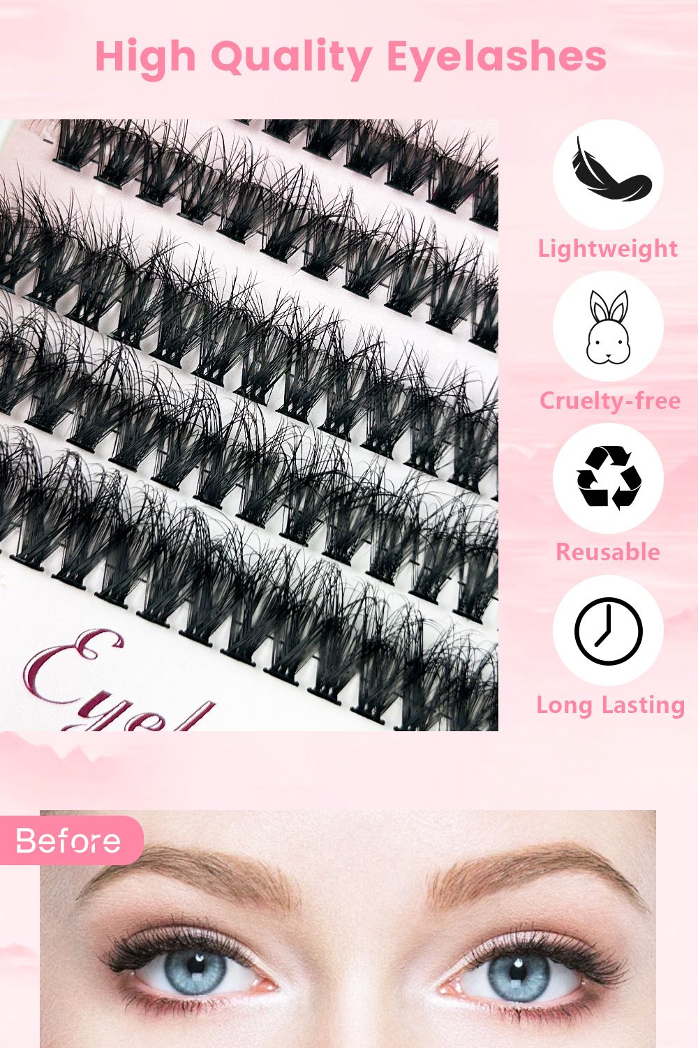 DIY Sectional 30D+40D False Eyelashes  Messy eyelash mixed  cluster segment with shaped general material fried segments 8-16MM D Curl Fluffy Individual Natural Wispy Lashes Reusable Eyelash Extension