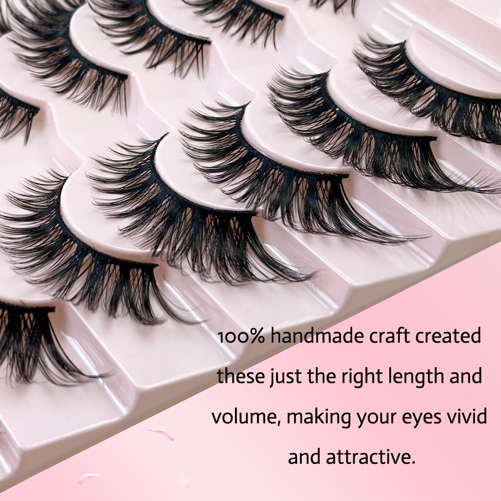 Natural Lashes Wispy False Eyelashes Fake Cat Eye Lashes Pack 7 Pairs Natural Look Lash Strips Fluffy Mink Eyelash Full Strip Lashes ( 8-16MM)