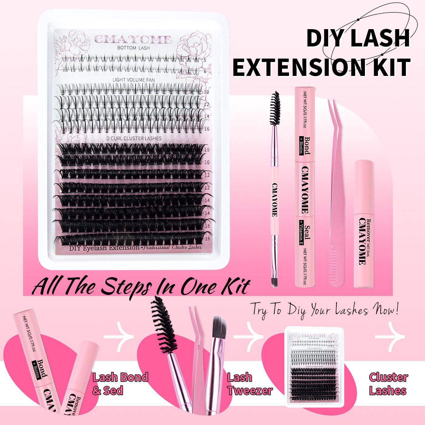 Diy Single Tuft D Curved Segmented Eyelashes 260large-capacity False Eyelashes Thick Curled Eyelash Lash Extension Kit Diy 260pcs Lash Clusters Eyelash Extension Kit, 9-16mm 30d 40d Individual Lash